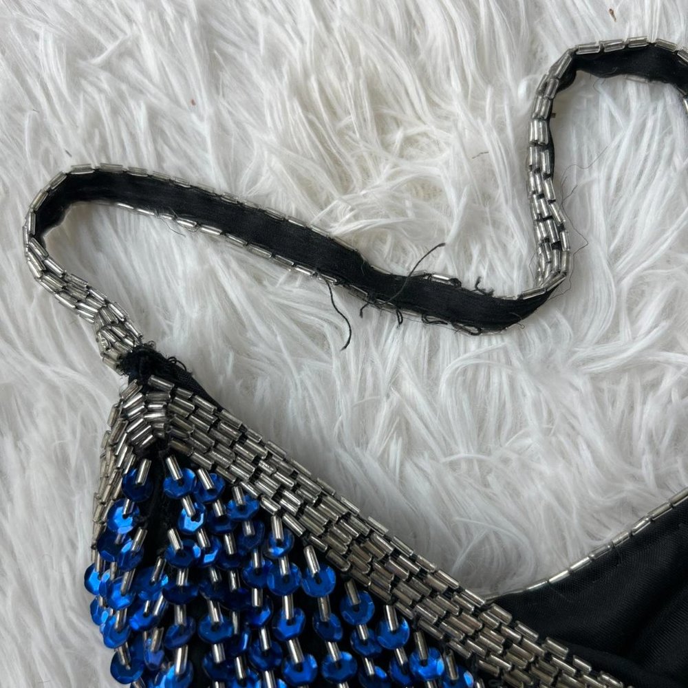 NWT Vintage Sténay 100% Silk Blue Gown Women's Blue and Grey Dress - Picture 5 of 8